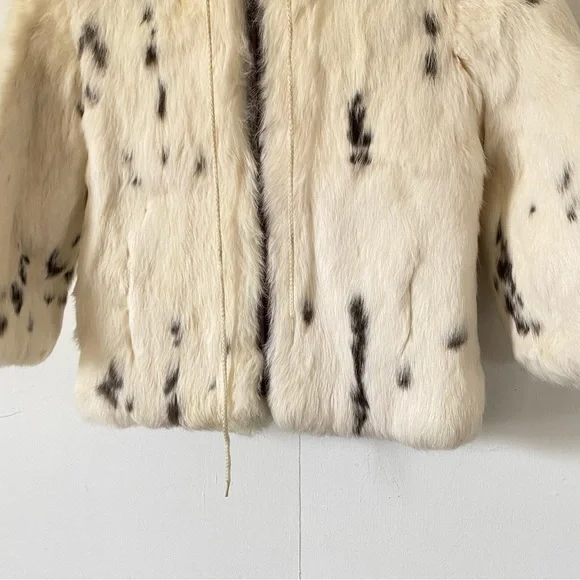 Vintage Rabbit Fur Coat Little Girls Kids Winter Hooded Jacket Cream 4 5 6